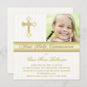 Weißes Golderste heilige Kommunions-Foto-Einladung Einladung (Vorne/Hinten)