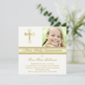 Weißes Golderste heilige Kommunions-Foto-Einladung Einladung (Stehend Vorderseite)