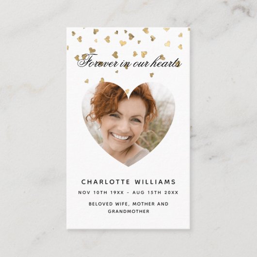 Weißes Goldherz Foto Beerdigungskarte Visitenkarte (Vorderseite)