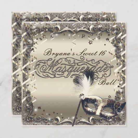 Weißes Goldmasquerade Maske Elegantes Ball Party Einladung (Vorne/Hinten)