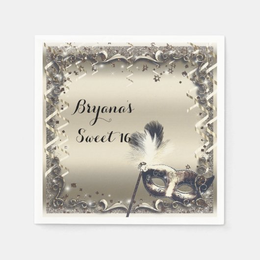 Weißes Goldmasquerade Maske Elegantes Ball Party Serviette (Vorderseite)