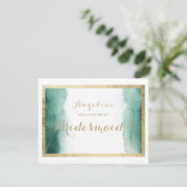 Weißes Goldmedaille, grün mit Aquarellwald Einladung (Stehend Vorderseite)