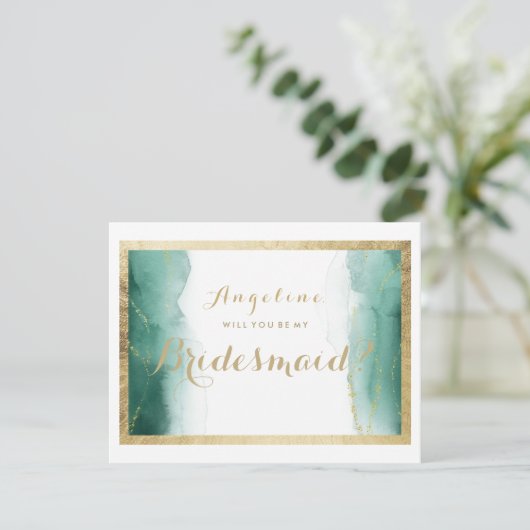 Weißes Goldmedaille, grün mit Aquarellwald Einladung (Stehend Vorderseite)