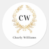 Weißes Goldmonogramm-Zeichen Runder Aufkleber (Vorderseite)