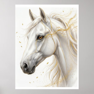 Weißes Goldpferd – Luxuriöse Pferdekunst Poster