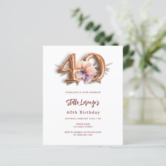 Weißes Goldpfirsichblütenbudget 40. Geburtstag (Stehend Vorderseite)