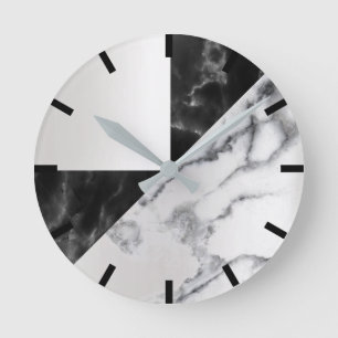 Weißes graues Geometrie-Marmorierungschwarzes Runde Wanduhr