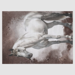 Weißes Graues Pferd Wasserfarbe Decoupage Seidenpapier