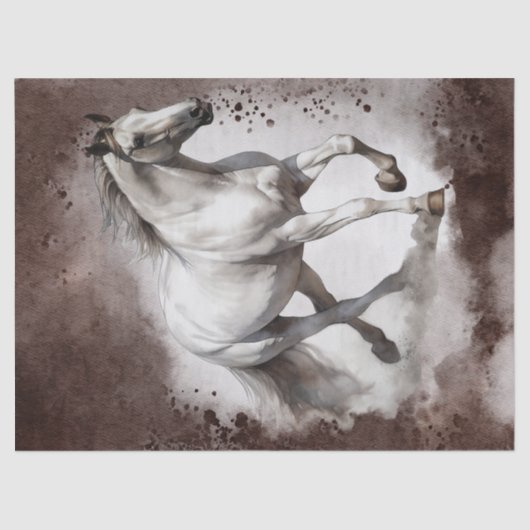 Weißes Graues Pferd Wasserfarbe Decoupage Seidenpapier (Vorderseite)