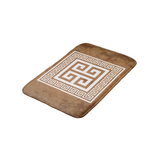 Weißes griechisches Schlüsselmuster Badematte (Schrägansicht)