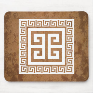 Weißes griechisches Schlüsselmuster Mousepad