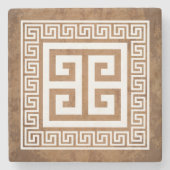 Weißes griechisches Schlüsselmuster Steinuntersetzer (Vorderseite)