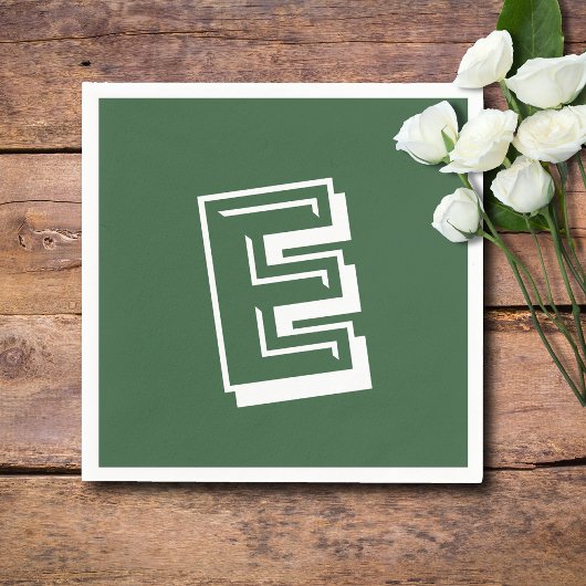 Weißes großes modernes Monogramm | Hunter Green Serviette