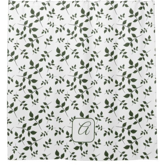 Weißes grünes Muster - Blätter mit Namen Duschvorhang (Vorderseite)