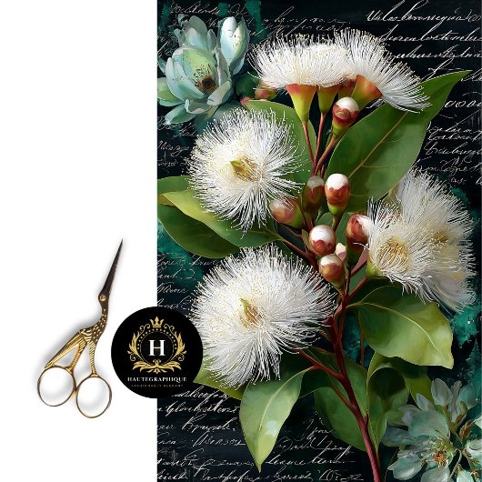 Weißes Gumnut und Magnolia-Blossom-Dekoupage Seidenpapier