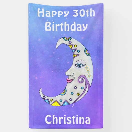 Weißes Halbmond-Gesicht Farbige Abstrakte Formen Banner (Vertikal)