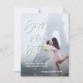 Weißes handgeschriebenes Skript Rette Unser Date-F Magneteinladung (Vorderseite)