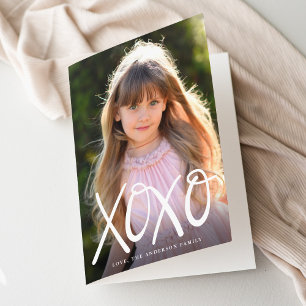 Weißes handgeschriebenes XOXO Valentinstag-Foto Feiertagskarte