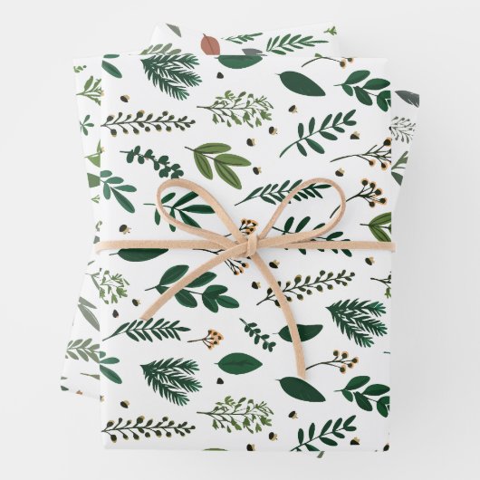 Weißes handGezeichnet Botanisches Geschenkpapier Set (Beispiel)