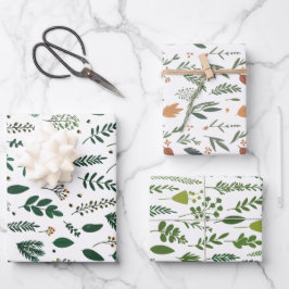 Weißes handGezeichnet Botanisches Geschenkpapier Set