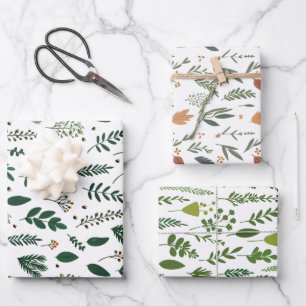Weißes handGezeichnet Botanisches Geschenkpapier Set
