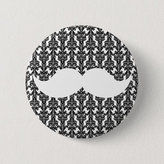 Weißes Handlebar Mustache auf schwarzem Damasepapi Button (Vorderseite)