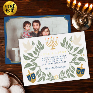 Weißes Hanukkah-Juden-Tauben-Foto Folien Feiertagskarte