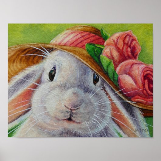 Weißes Hasen im Frühlingsbonnet Art 11x14 Poster (Vorne)