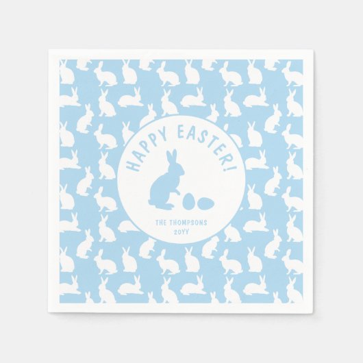 Weißes Hasenmuster auf hellblauem süßen Ostern Serviette (Vorderseite)
