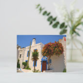 Weißes Haus mit blauer Türe Postkarte (Stehend Vorderseite)