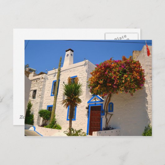 Weißes Haus mit blauer Türe Postkarte (Vorne/Hinten)