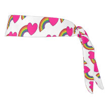 Weißes Headband mit rosa Herzen und Regenbogen