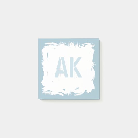 Weißes hellblaues Pinselstriche Coole Monogramm Post-it Klebezettel (Vorderseite)