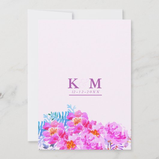 Weißes, hellrosa lila, blumenfarbene Hochzeit Einladung (Rückseite)