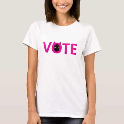 Weißes Hemd, rosa Wort VOTE mit Katzengesicht in O T-Shirt (Vorderseite)