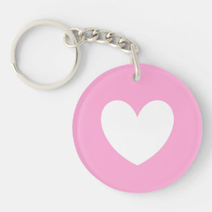 Weißes Herz auf Cotton Candy Pink Schlüsselanhänger