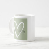 Weißes Herz auf magensafarbener Monogramm Kaffeetasse (Vorderseite Links)