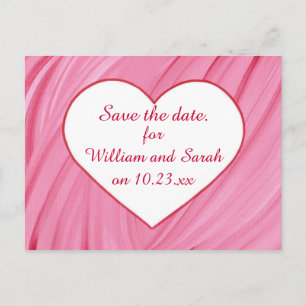 Weißes Herz auf rosa Farbmischungen Rett Datum Pos Ankündigungspostkarte