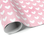 Weißes Herz auf rosa Leinen Geschenkpapier (Rolleneckpunkt)