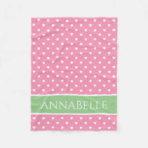 Weißes Herz auf rosa mit grünem Personalisierten Fleecedecke