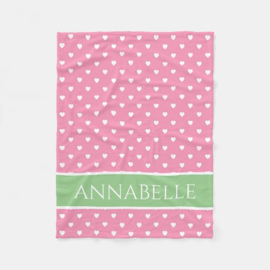 Weißes Herz auf rosa mit grünem Personalisierten Fleecedecke (Vorderseite)