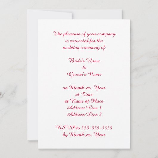 Weißes Herz auf rosafarbenen Mischungen Hochzeitsf Einladung (Rückseite)