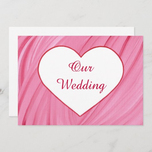 Weißes Herz auf rosafarbenen Mischungen Hochzeitsf Einladung (Vorne/Hinten)