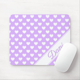 Weißes Herz des Lilac-Individuellen Namens Mousepad