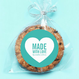 Weißes Herz hergestellt mit Liebe bearbeitbar Farb Runder Aufkleber