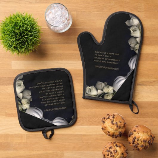 "Weißes Herz in schwarz vom Mond" & Reise Stille Ofenhandschuh & Topflappen-Set (Oben Unten)