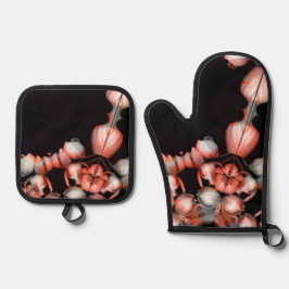 Weißes Herz schwarz aus der Sonne Ofenhandschuh & Topflappen-Set