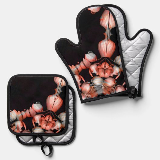 Weißes Herz schwarz aus der Sonne Ofenhandschuh & Topflappen-Set (Vorderseite/Rückseite)