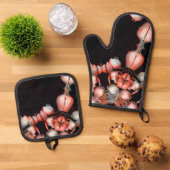 Weißes Herz schwarz aus der Sonne Ofenhandschuh & Topflappen-Set (Oben Unten)