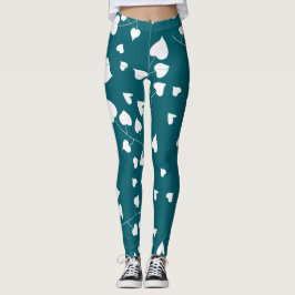 Weißes Herzblattmuster auf aquamarinem Grün Leggings